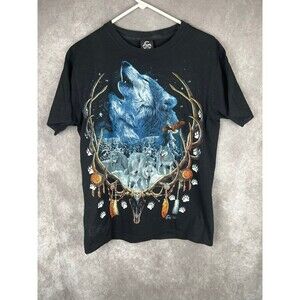 VTG 90s Wolf Dream Catcher Double Sided Big Graphic Nature T Shirt Size Medium